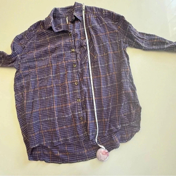 Free People- Lightweight-Purple-Metallic-Fall-Plaid- Button Up- Cotton-Women’s S - Picture 13 of 13